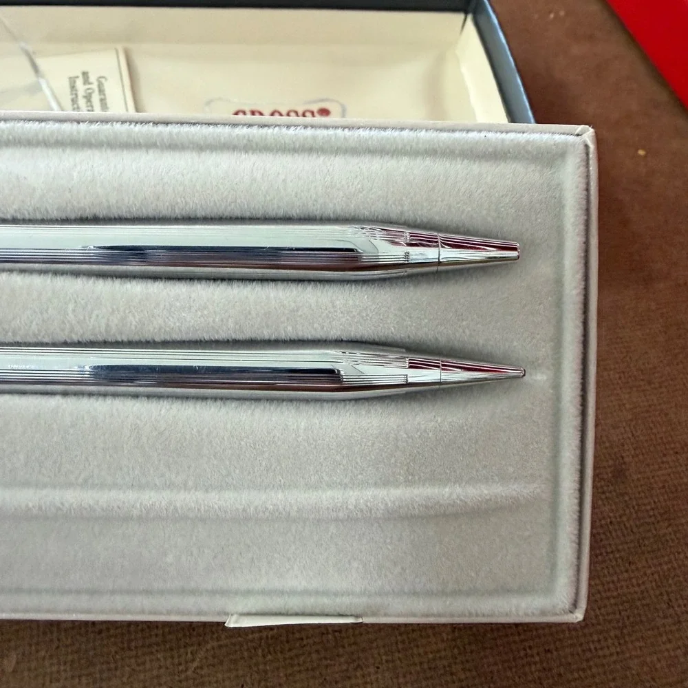 Cross Century Lustrous Chrome Ballpoint Pen and Pencil Set 3501 Vintage USA
